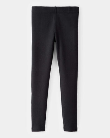 Kid Solid Cotton Ribbed Stretch Leggings - Black, 