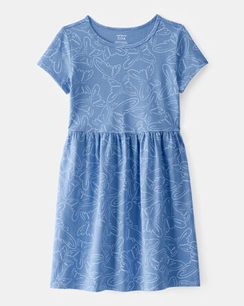 Girls Floral Short-Sleeve Dress - Blue, 