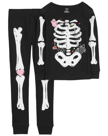 Kid 2-Piece Glow Halloween Skeleton 100% Snug Fit Cotton Pajamas, 