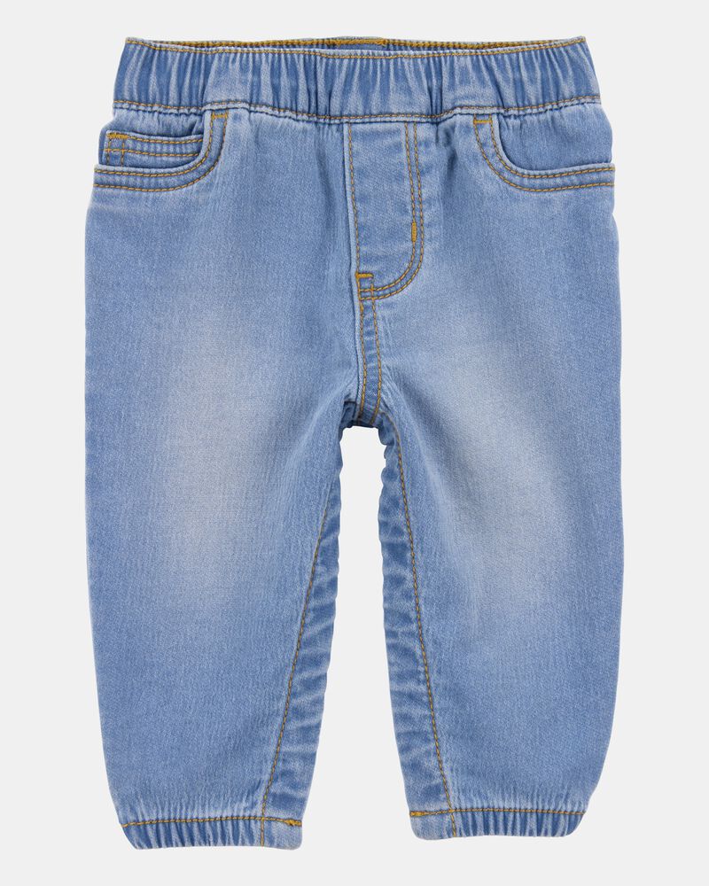 Baby Boy Medium Wash Pull-On Jeans With Snap Leg Closures, image 1 of 5 slides