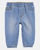 Baby Boy Medium Wash Pull-On Jeans With Snap Leg Closures, image 1 of 5 slides