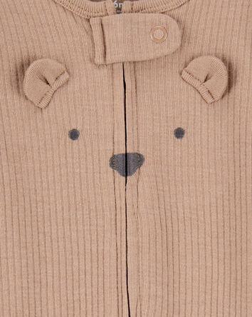 Baby Bear 2-Way Zip Ribbed Sleep & Play Pajamas - Brown, 