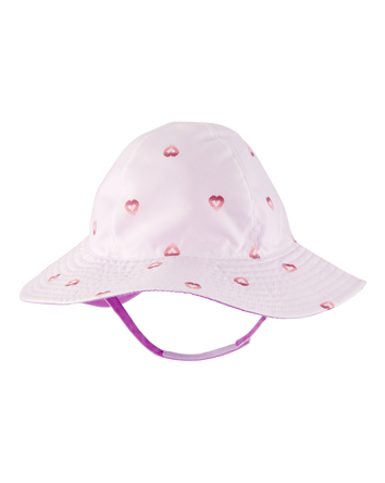 Baby Girl Heart Print Reversible Swim Hat - Purple, 