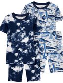Navy - Kid 4-Piece Shark 100% Snug Fit Cotton Pajamas