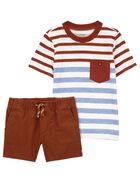 Toddler 2-Piece Striped Pocket Tee & Pull-On All Terrain Shorts Set
, image 1 of 8 slides