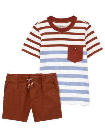 Toddler 2-Piece Striped Pocket Tee & Pull-On All Terrain Shorts Set
, 