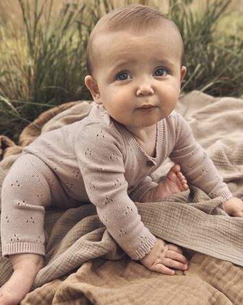 Baby Organic Cotton Sweater Knit Pointelle Jumpsuit, 