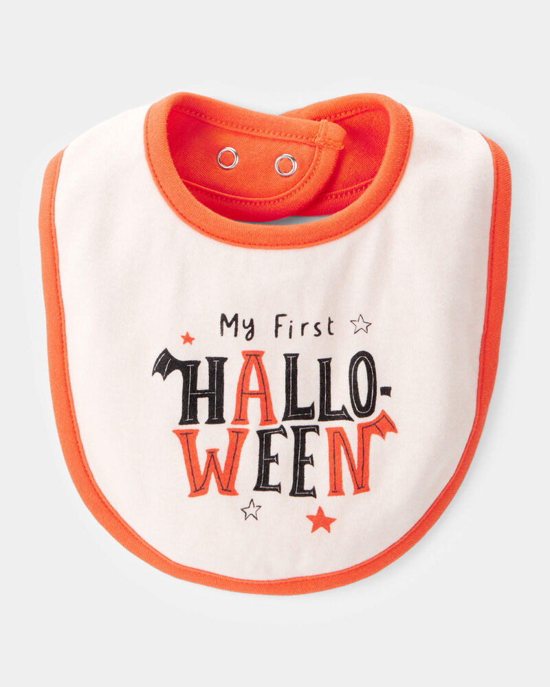 Baby My First Halloween Teething Bib - Orange/White, image 1 of 3 slides