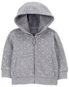 Baby Polka Dot Zip-Up Fleece Hoodie, image 1 of 3 slides