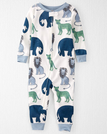 Baby Organic Cotton 1-Piece Pajamas in Wildlife Print, 