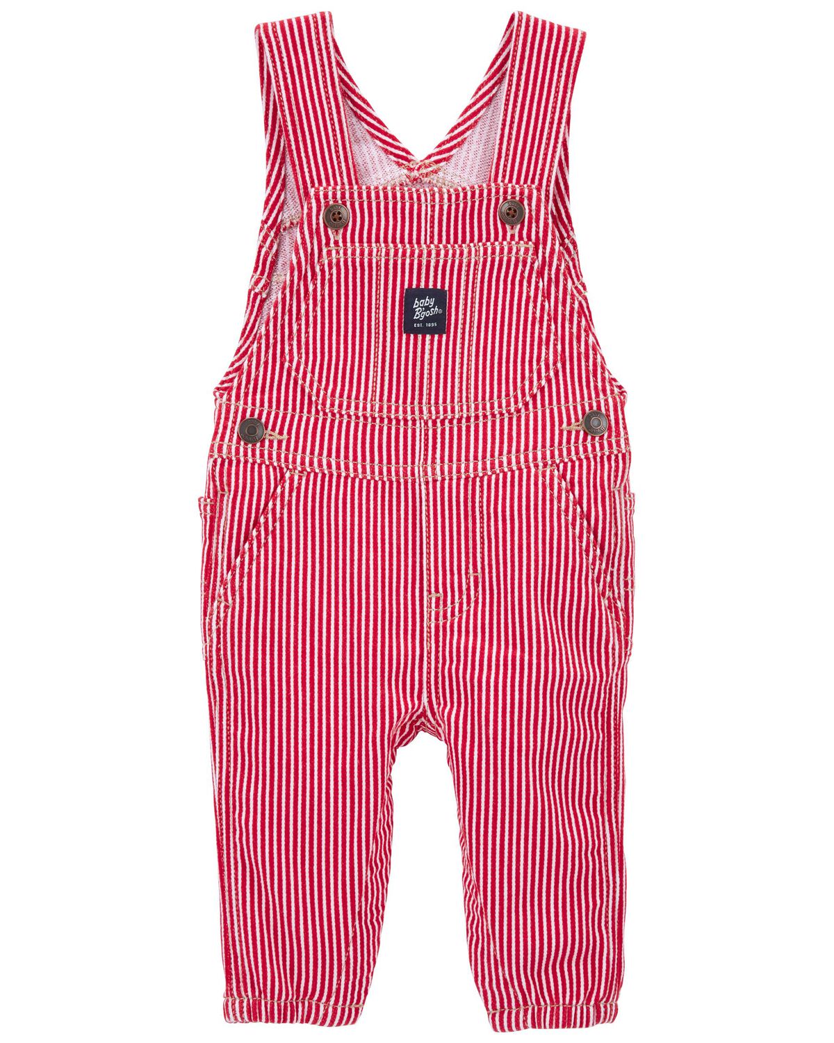 Red Baby Stretchy Hickory Stripe Overalls