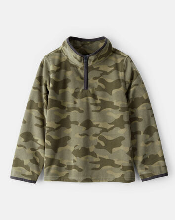 Boys Camouflage Microfleece Quarter-Zip Pullover - Green, 