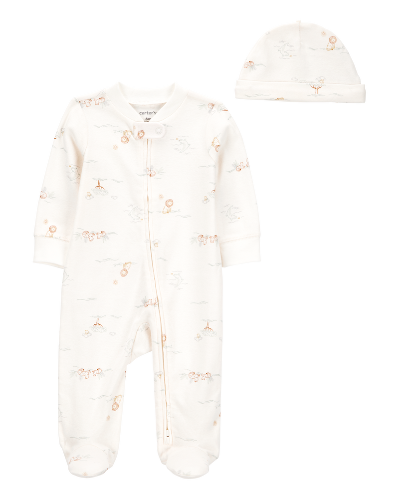 Baby 2-Piece 2-Way Zip Sleep & Play & Cap Set, image 1 of 3 slides