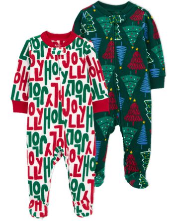 Baby 2-Pack Christmas Zip-Up Fleece Sleep & Play Pajamas, 