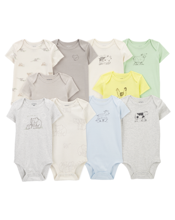 Baby 10-Pack Animals Short-Sleeve Bodysuits, 