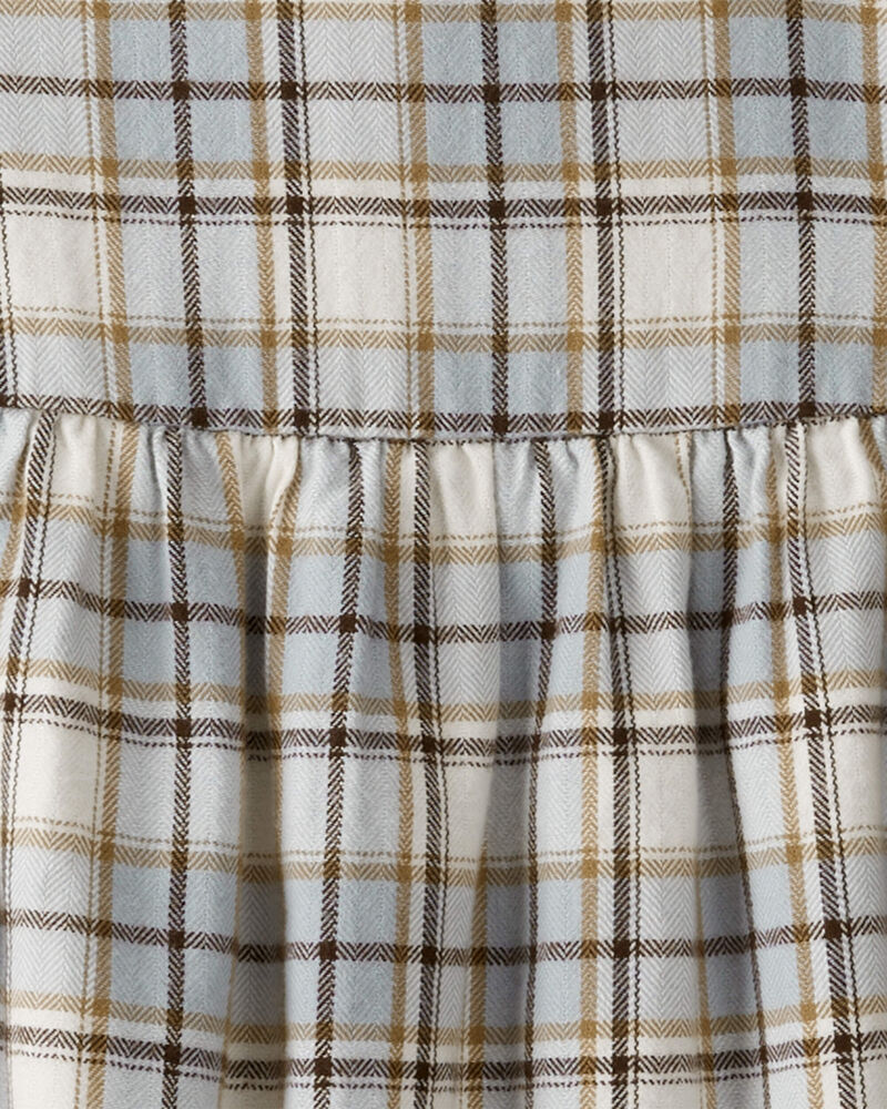 Toddler Organic Cotton Herringbone Button-Front Dress in Plaid, image 4 of 5 slides
