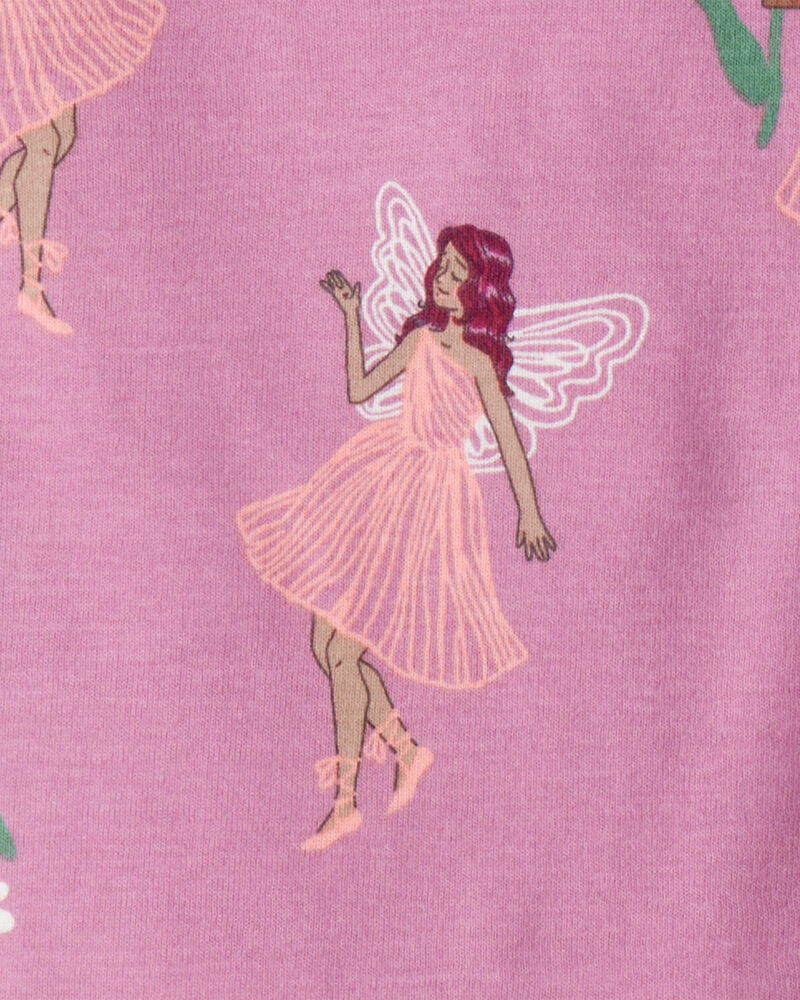 Toddler Girl Fairy Floral 100% Cotton Long-Sleeve Snug Fit 4-Piece Pajamas - Pink/Purple, image 3 of 4 slides