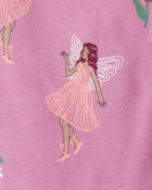 Toddler Girl Fairy Floral 100% Cotton Long-Sleeve Snug Fit 4-Piece Pajamas - Pink/Purple, image 3 of 4 slides