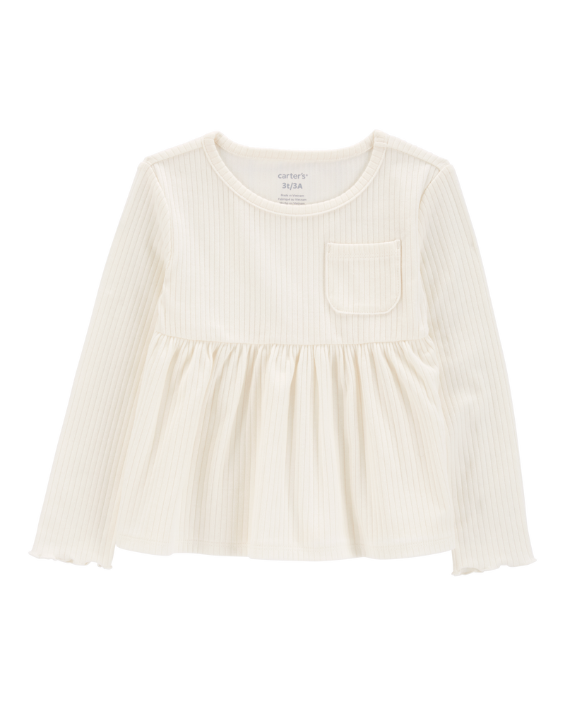 Toddler Ribbed Long-Sleeve Peplum Top, image 1 of 3 slides