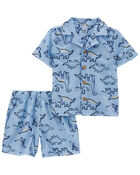 Toddler 2-Piece Dinosaur Coat-Style Pajama Set, image 1 of 3 slides