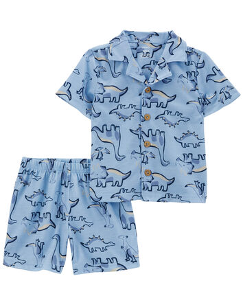 Toddler 2-Piece Dinosaur Coat-Style Pajama Set, 