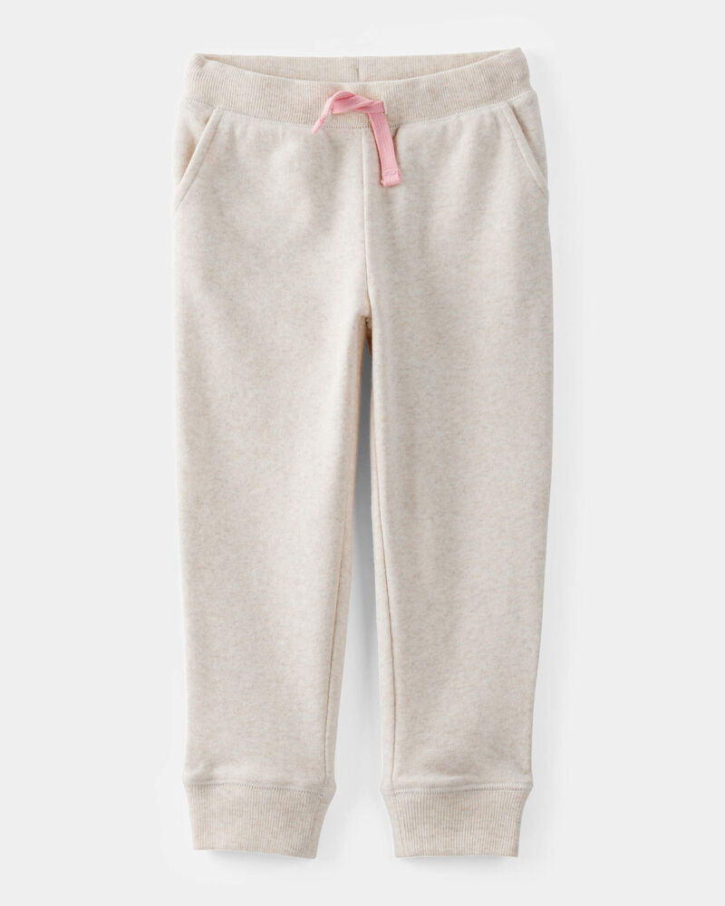 Toddler Girl Solid Fleece Drawstring Joggers - Oatmeal, image 1 of 4 slides