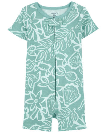 Toddler 1-Piece Ocean Print 100% Snug Fit Cotton Romper Pajamas, 