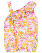 Toddler Floral Print Asymmetrical Ruffle Tank, image 1 of 3 slides