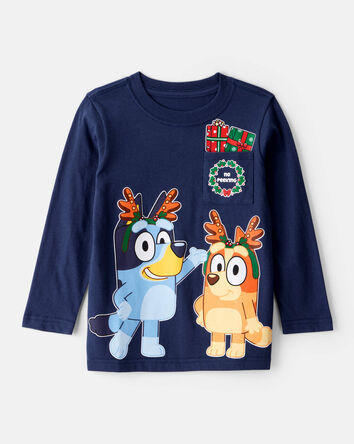 Toddler Christmas Bluey™ Long-Sleeve Graphic Tee - Navy, 