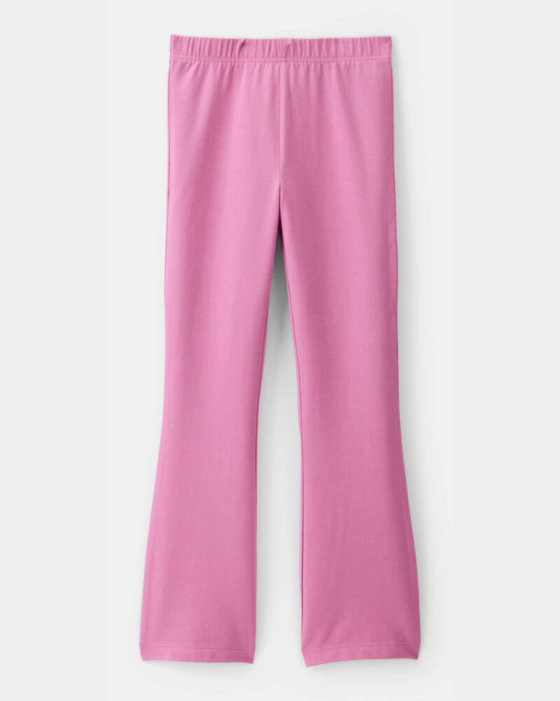 Kid Solid Cotton Flare Stretch Leggings - Pink, image 2 of 4 slides
