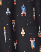 Boys Rocket Ship Print Fleece Long-Sleeve Loose Fit 1-Piece Pajamas - Black, image 2 of 3 slides