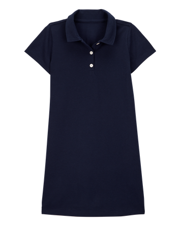 Kid Pique Short-Sleeve Uniform Dress - Navy, 