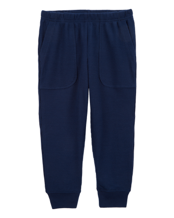 Toddler Boy Solid Loose Fit Waffle Knit 2-Piece Pajamas - Navy, 