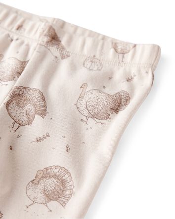 Baby Girl 2-Piece Organic Cotton Ribbed Knit Set in Turkey Gobbler Print, 