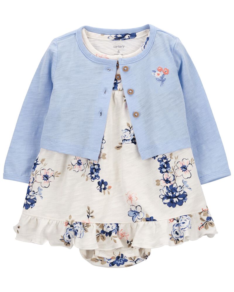 Baby 2-Piece Bodysuit Dress & Cardigan Set, image 1 of 5 slides