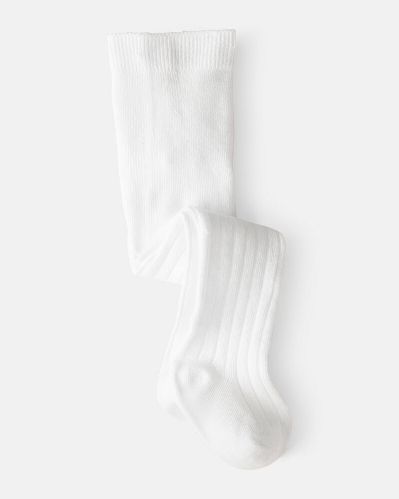 Baby Girl Rib Tights - White, image 1 of 2 slides