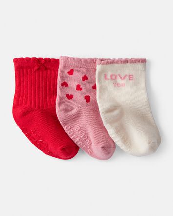 Baby Girl Heart Ankle Socks - Pink/White/Red, 