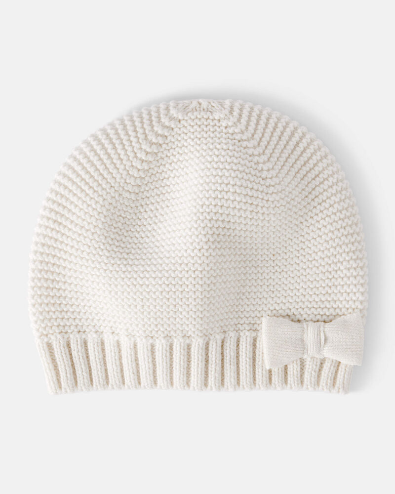 Baby Girl Knit Beanie - White, image 1 of 3 slides