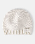Baby Girl Knit Beanie - White, image 1 of 3 slides