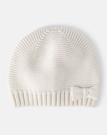 Baby Girl Knit Beanie - White, 