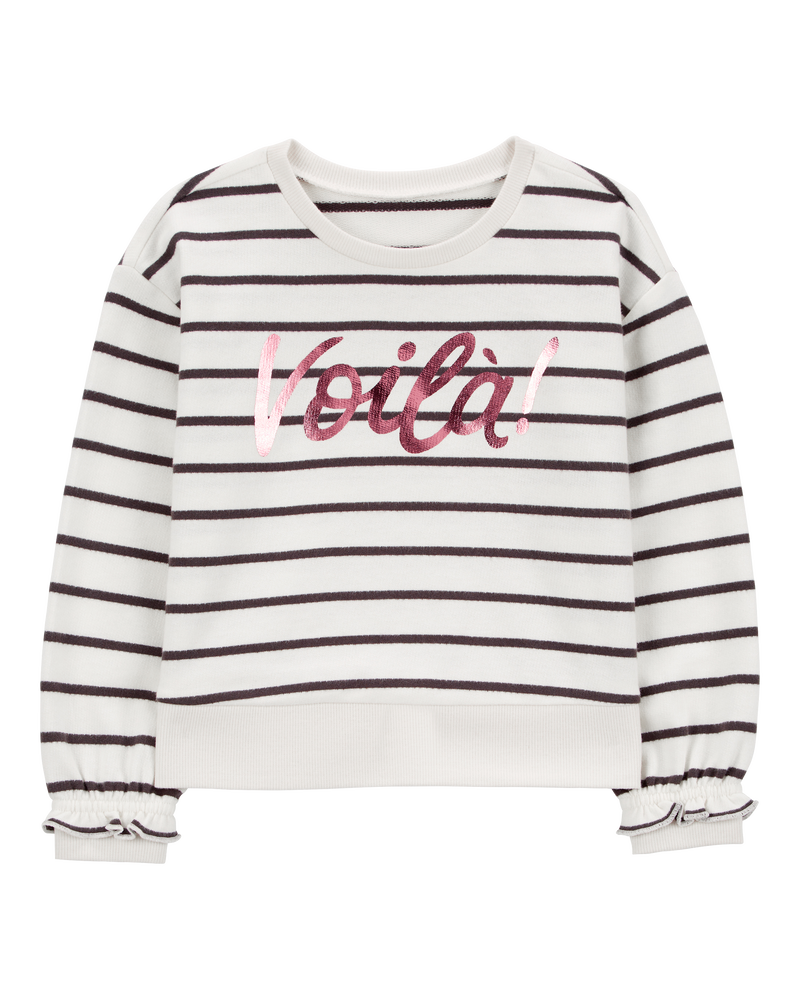 Baby Striped French Terry Long-Sleeve Pullover - Black/White, image 1 of 4 slides