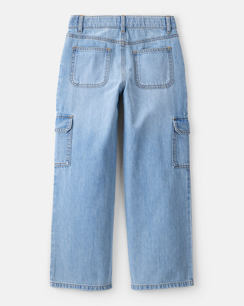 Girls High-Rise Denim Cargo Jeans - Blue, image 2 of 6 slides