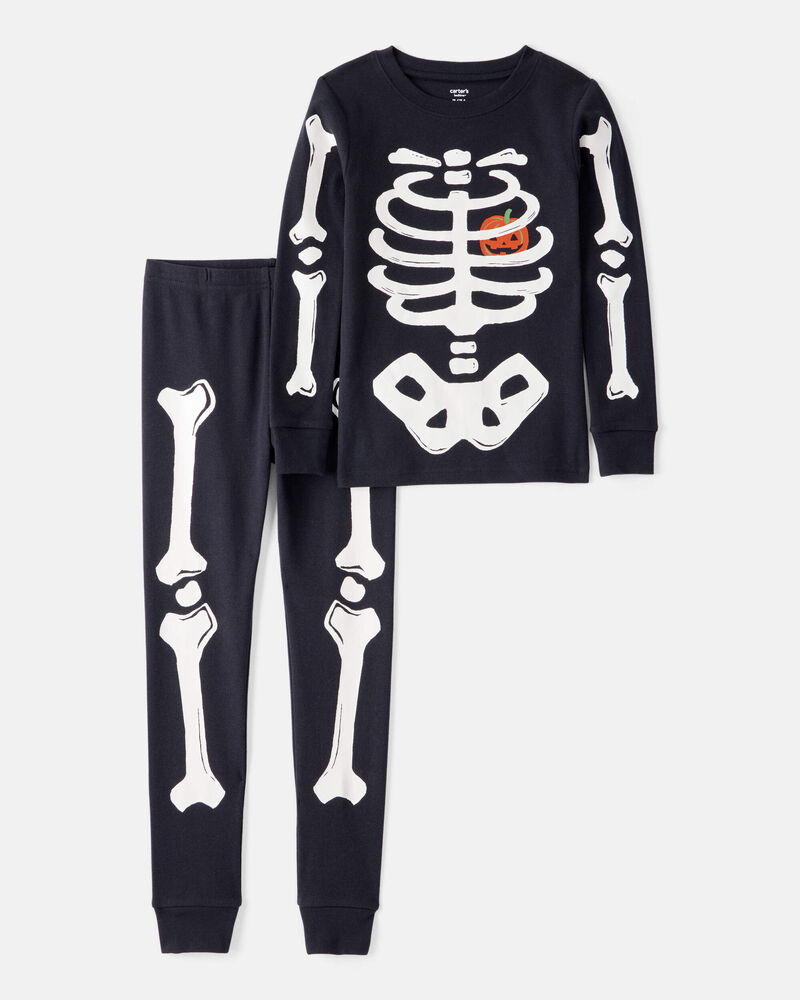 Kid 2-Piece Glow Halloween Skeleton 100% Snug Fit Cotton Pajamas - Black, image 1 of 4 slides