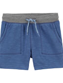 Blue - Toddler Ribbed Knit Drawstring Shorts