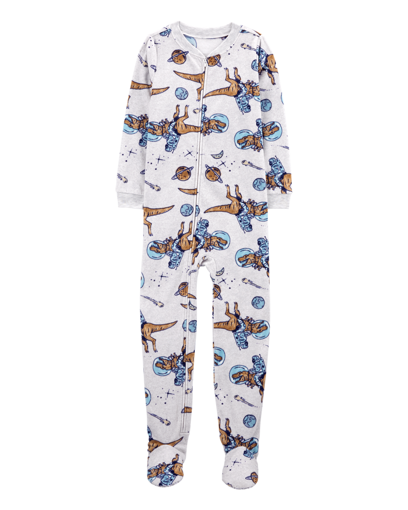 Kid 1-Piece Space Dinosaur Fleece Footie Pajamas, image 1 of 3 slides