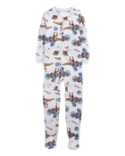 Kid 1-Piece Space Dinosaur Fleece Footie Pajamas, image 1 of 3 slides