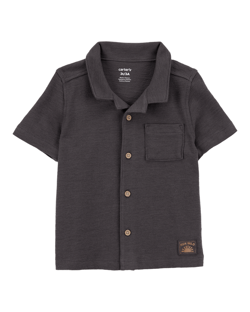 Baby Boy Textured Button-Down Shirt - Black, image 1 of 3 slides