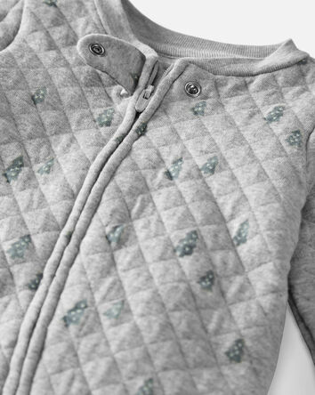 Baby Quilted Double Knit Sleep & Play Pajamas Made with Organic Cotton in Evergreen Trees, 