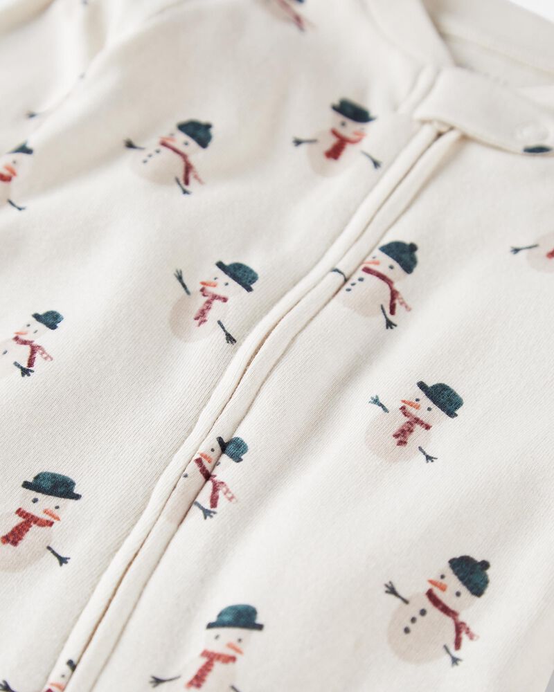 Baby Organic Cotton Sleep & Play Pajamas in Snowman Print, image 2 of 4 slides