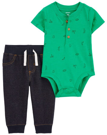 Baby 2-Piece Tropical Bodysuit Pant Set, 